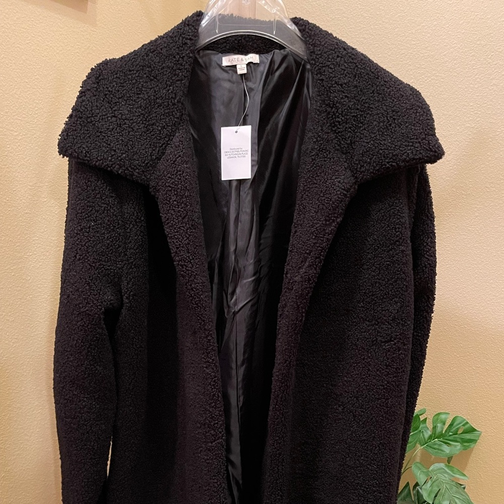 Kate & Sam Black Fuzzy Car Coat Size L